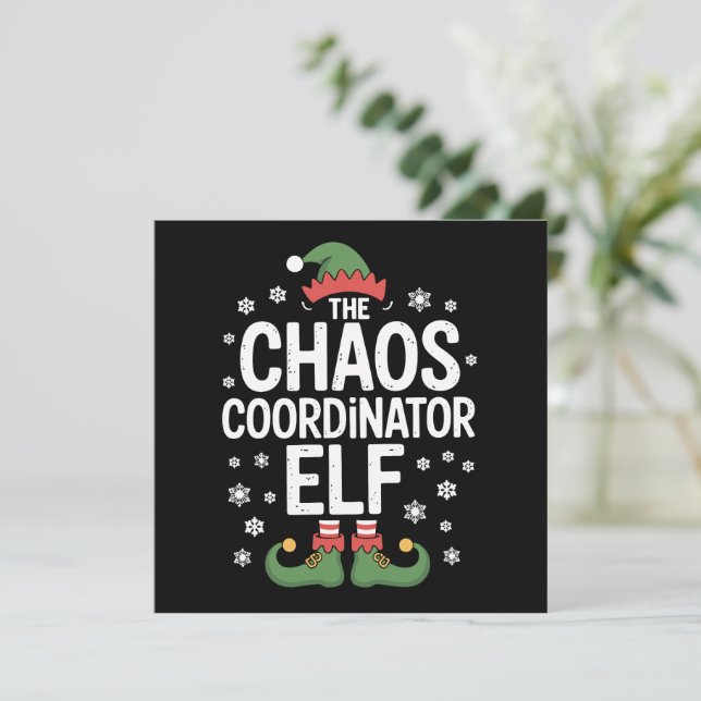 Cartes Pour Fêtes Annuelles Noël Elfe Coordinateur Du Chaos Xmas Famille  (Debout devant)