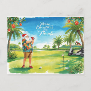 Cartes Pour Fêtes Annuelles Noël en Floride Santa jouant au golf