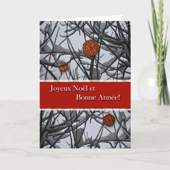 Cartes Pour Fêtes Annuelles Noël en France, ornements en neige (Devant)