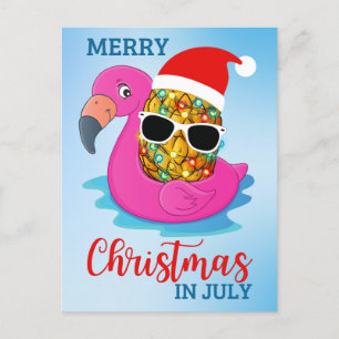 Cartes Pour Fêtes Annuelles Noël en juillet Ananas Santas Casquette Flamant ro