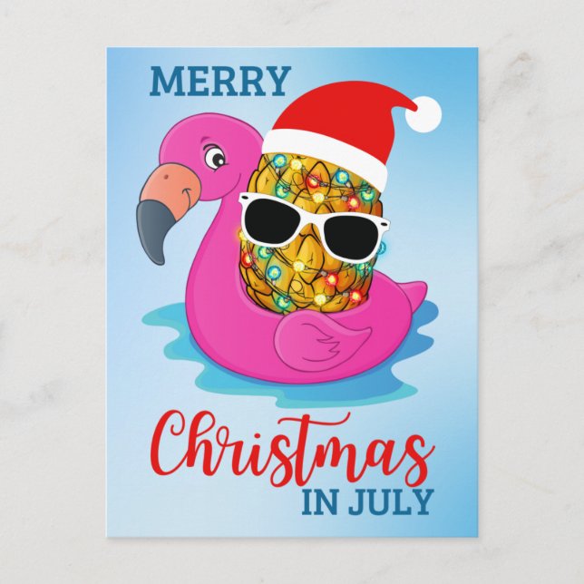 Cartes Pour Fêtes Annuelles Noël en juillet Ananas Santas Casquette Flamant ro (Devant)