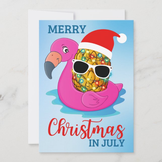 Cartes Pour Fêtes Annuelles Noël en juillet Ananas Santas Casquette Flamant ro (Devant)