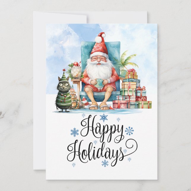 Cartes Pour Fêtes Annuelles Noël en juillet avec PÈRE NOËL sur la plage  (Devant)
