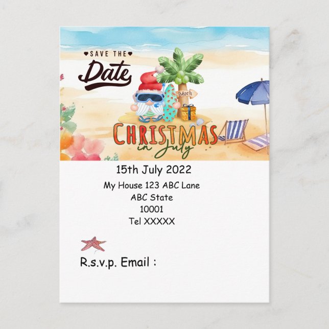 Cartes Pour Fêtes Annuelles Noël en juillet avec SANTA CLAUS Enregistrer la da (Devant)