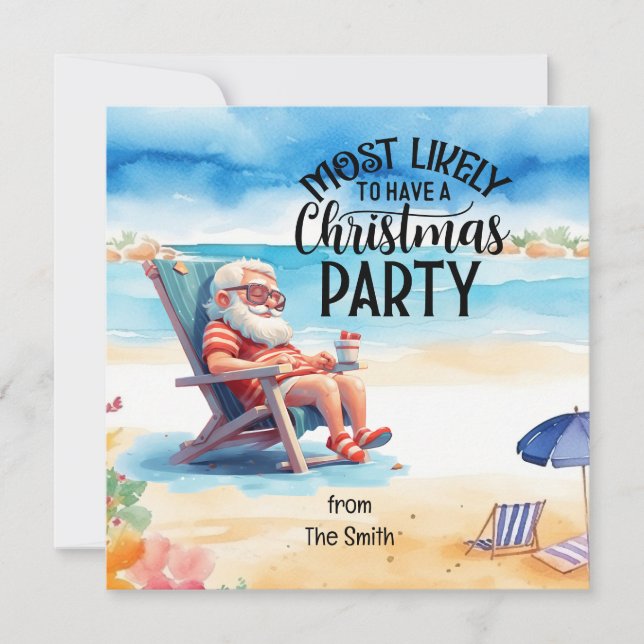 Cartes Pour Fêtes Annuelles Noël en juillet avec SANTA CLAUS sur la plage (Devant)