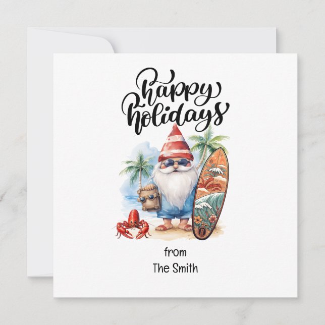 Cartes Pour Fêtes Annuelles Noël en juillet avec SANTA CLAUS sur la plage (Devant)