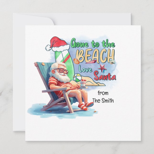 Cartes Pour Fêtes Annuelles Noël en juillet avec SANTA CLAUS sur la plage (Devant)