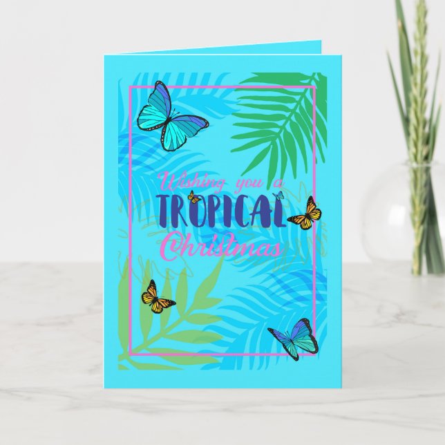 Cartes Pour Fêtes Annuelles Noël en juillet Palm Feuilles et papillons (Devant)