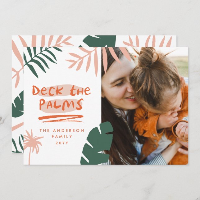 Cartes Pour Fêtes Annuelles Noël en juillet palmier tropical photo moderne (Devant / Derrière)