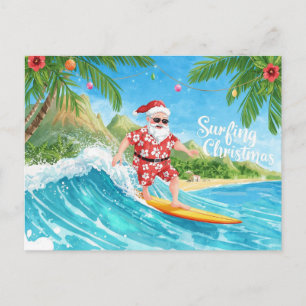 Cartes Pour Fêtes Annuelles Noël en surf à Hawaii Santa tropical fête de Noël
