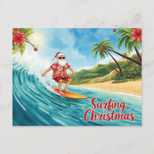 Cartes Pour Fêtes Annuelles Noël en surf avec le Père Noël