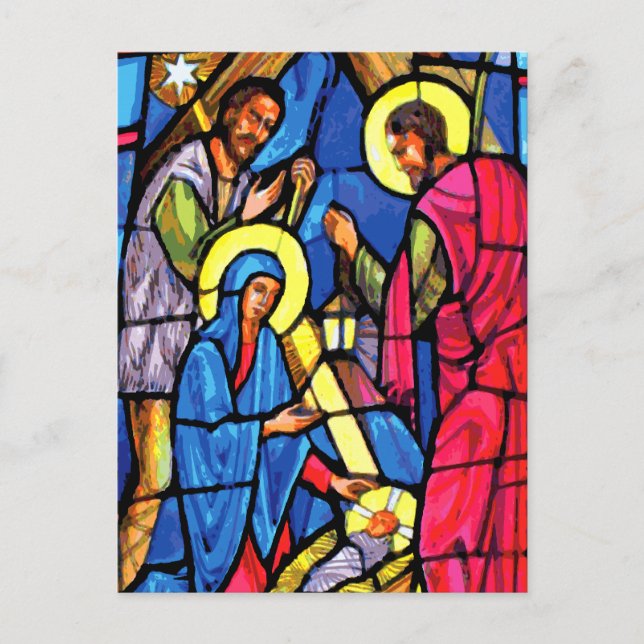 Cartes Pour Fêtes Annuelles Noël en verre souillé de nativité (Devant)