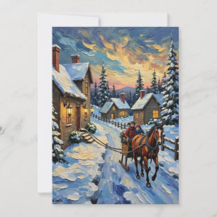 Cartes Pour Fêtes Annuelles Noël enneigé avec cheval et traîneau vintage