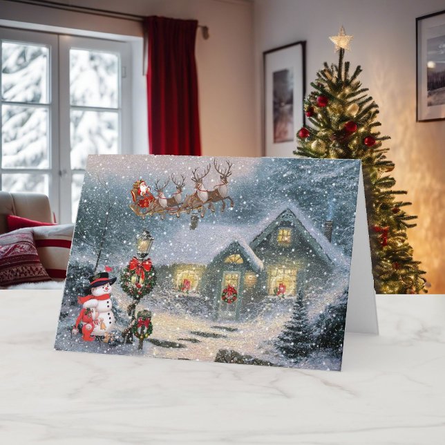 Cartes Pour Fêtes Annuelles Noël Enneiger Père Noël Sleigh Reindeer (Créateur téléchargé)