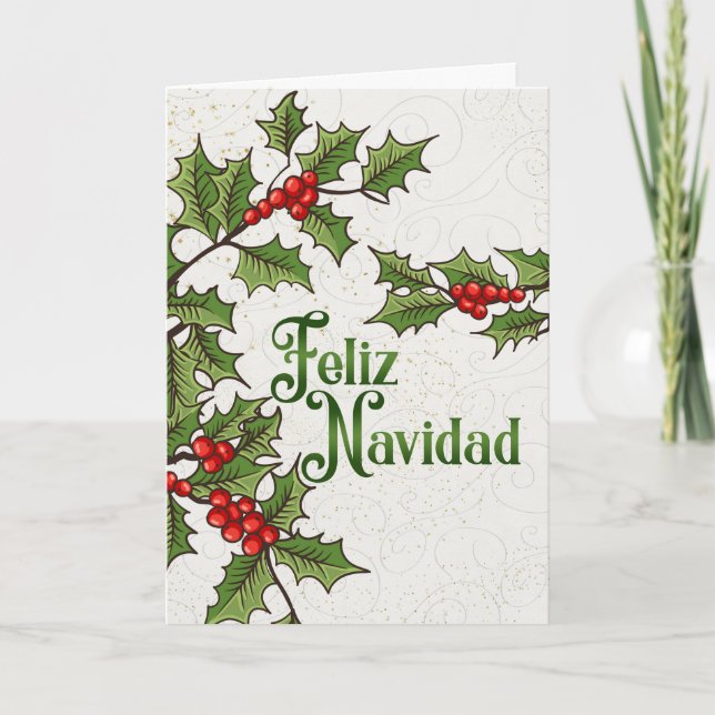 Cartes Pour Fêtes Annuelles Noël espagnol Feliz Navidad Holly Berries (Devant)