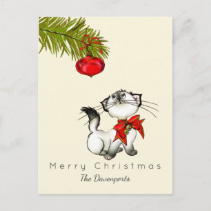 Cartes Pour Fêtes Annuelles Noël espiègle Kitty avec un arc rouge