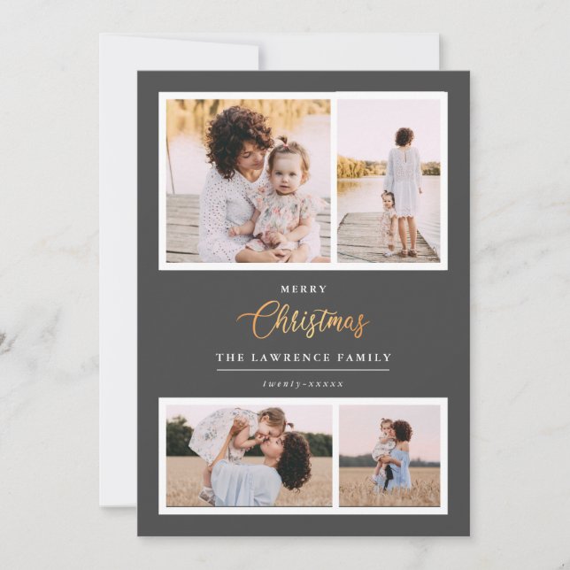 Cartes Pour Fêtes Annuelles Noël est l'or | Grey Elegant 4 vacances photo (Devant)