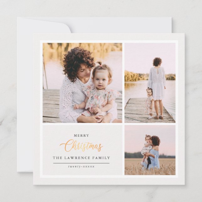 Cartes Pour Fêtes Annuelles Noël est l'or | Ivory Modern 3 vacances photo (Devant)