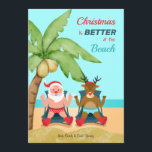 Cartes Pour Fêtes Annuelles Noël est mieux à la Beach Holiday Card<br><div class="desc">Carte de Noël côtière avec Père Noël et Rudolph assis dans le sable sous un palmier. (vecteur Arrière - plan créé par freepik - www.freepik.com). (vecteur de Noël créé par freepik - www.freepik.com). La carte est facile à customiser avec vos options de libellé, de police, de couleur de police et...</div>