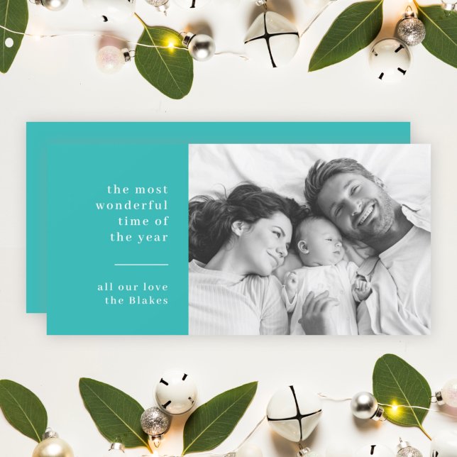 Cartes Pour Fêtes Annuelles Noël familial | Photo Turquoise Turquoise moderne (Créateur téléchargé)