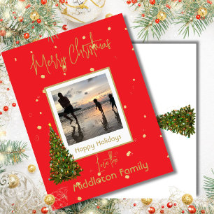 Cartes Pour Fêtes Annuelles Noël Famille Or Arbre Rouge