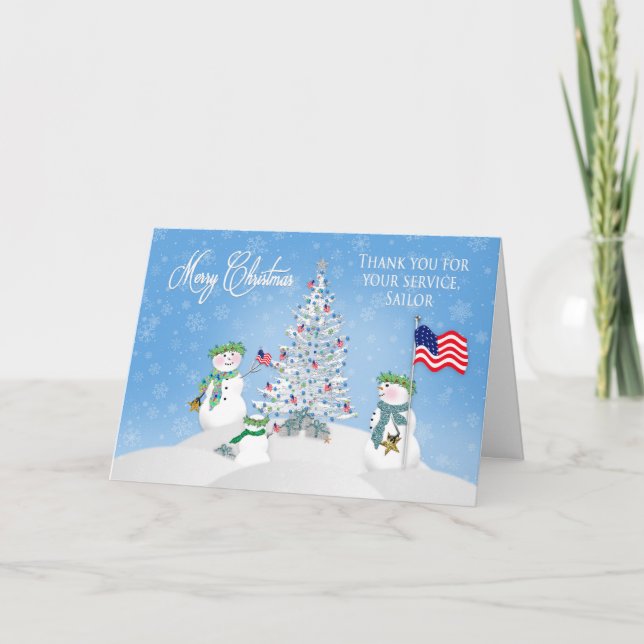 Cartes Pour Fêtes Annuelles NOËL - Famille Snowman - SAILOR - PATRIOTIQUE (Devant)