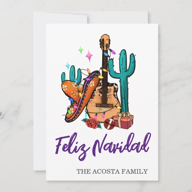 Cartes Pour Fêtes Annuelles Noël Feliz Navidad Cactus Chapeau mexicain (Devant)