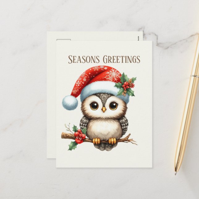 Cartes Pour Fêtes Annuelles Noël festif ajouter le message hibou (Devant/Arrière en situation)