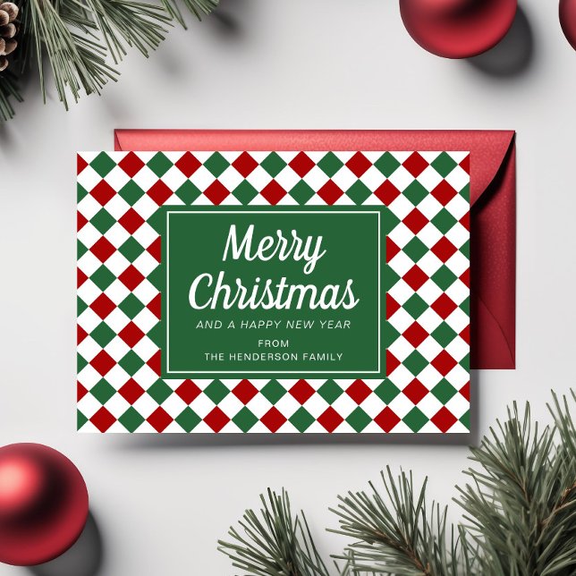 Cartes Pour Fêtes Annuelles Noël Festif Rouge et Vert Check (Festive Red and Green Check Christmas Holiday Card)