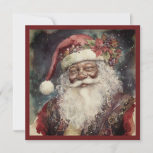 Cartes Pour Fêtes Annuelles Noël Festif Santa Rococo Noir & Accent de Poinsett