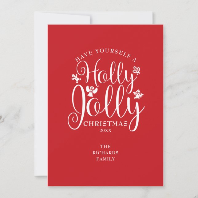 Cartes Pour Fêtes Annuelles Noël Festive Holly Jolly Élégant Script (Devant)