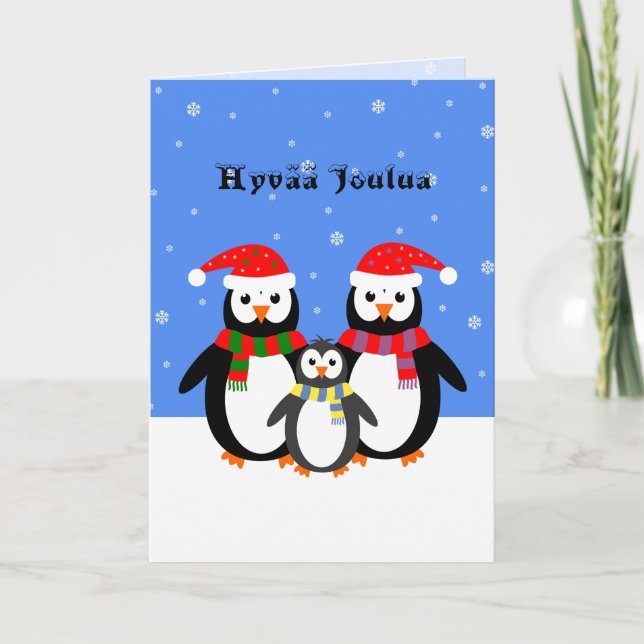 Cartes Pour Fêtes Annuelles Noël finlandais des pingouins de Hyvää joulua (Devant)