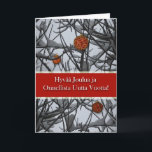 Cartes Pour Fêtes Annuelles Noël finlandais, Ornements en Neige<br><div class="desc">Des ornements de Noël nichés dans des branches enneigées ornent la couverture de cette carte de Noël finlandaise. Copyright © Shoaff Ballanger Studios.</div>