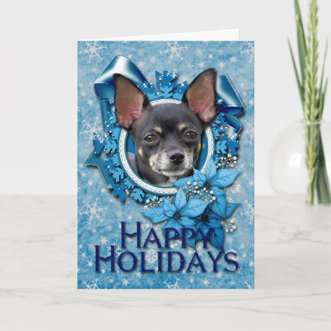 Cartes Pour Fêtes Annuelles Noël - Flammes de neige bleues - Chihuahua (Devant)