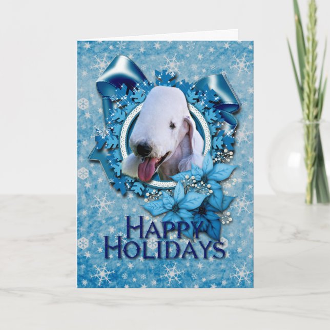 Cartes Pour Fêtes Annuelles Noël - flocon de neige bleu - Bedlington Terrier (Devant)