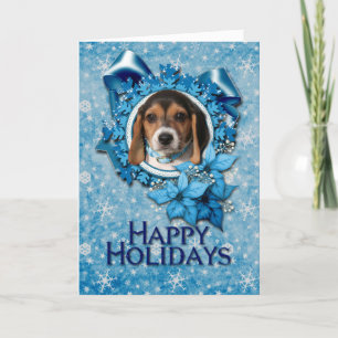 Cartes Pour Fêtes Annuelles Noël - Flocon de neige bleu - Chiot Beagle
