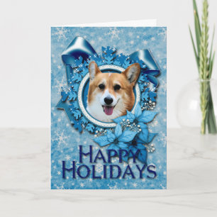 Cartes Pour Fêtes Annuelles Noël - flocon de neige bleu - corgi - Owen