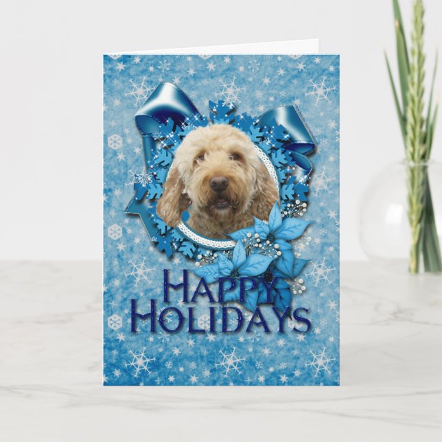 Cartes Pour Fêtes Annuelles Noël - Flocon de neige bleu - Goldendoodle (Devant)