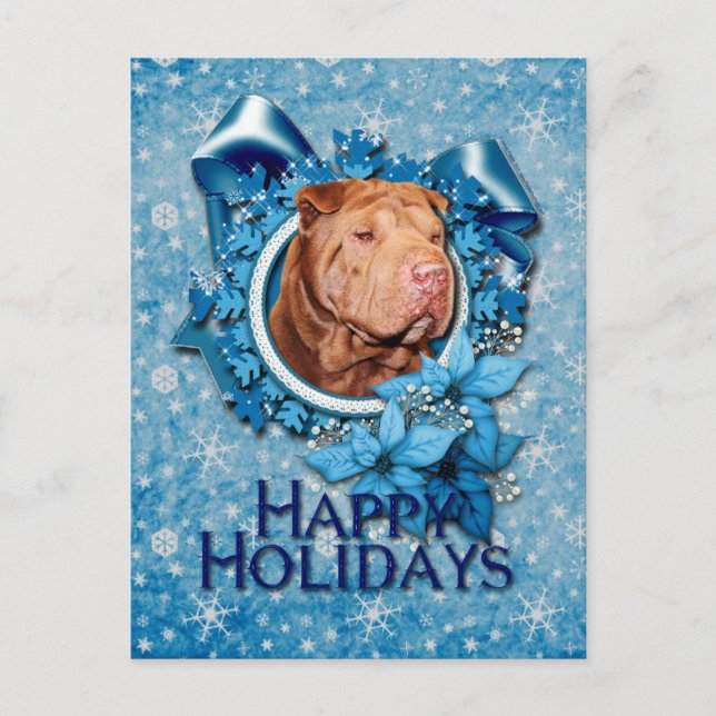 Cartes Pour Fêtes Annuelles Noël - Flocon de neige bleu - Shar Pei - Lucky (Devant)