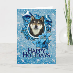 Cartes Pour Fêtes Annuelles Noël - flocon de neige bleu - Shiba Inus - Yasha