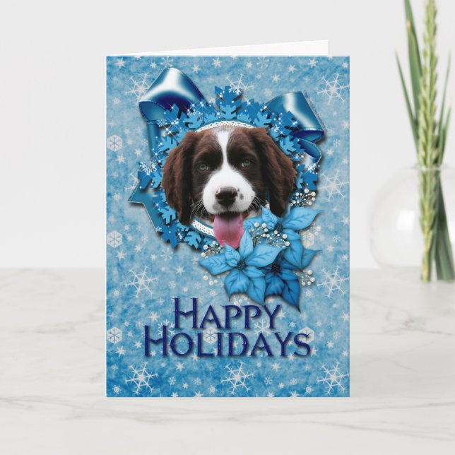 Cartes Pour Fêtes Annuelles Noël - Flocon de neige bleu - Springer Spaniel (Devant)