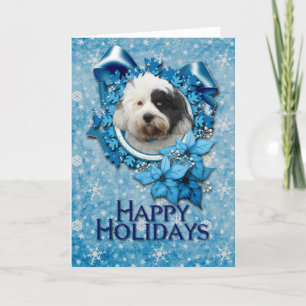 Cartes Pour Fêtes Annuelles Noël - Flocon de neige bleu - Terrier tibétain