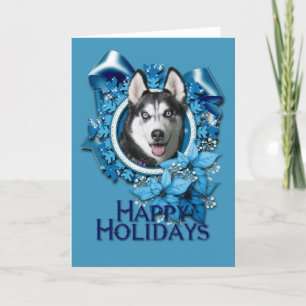 Cartes Pour Fêtes Annuelles Noël - flocons de neige bleus - chien de traîneau
