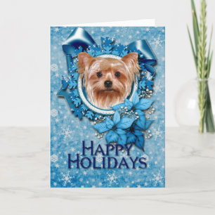 Cartes Pour Fêtes Annuelles Noël - flocons de neige bleus - Yorkshire Terrier