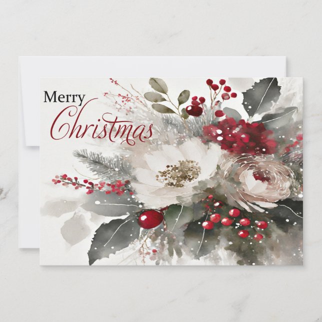 Cartes Pour Fêtes Annuelles Noël floral aquarelle (Devant)