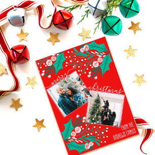 Cartes Pour Fêtes Annuelles Noël Floral Feuilles Editable Photo de Noël