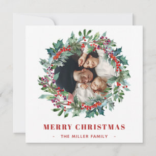Cartes Pour Fêtes Annuelles Noël Floral Holly et les baies couronnes 2 Photos