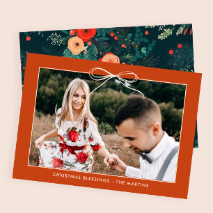 Cartes Pour Fêtes Annuelles Noël Floral Orange Ribbon encadré photo