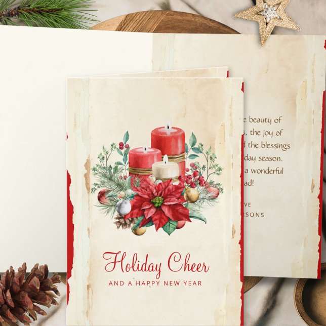 Cartes Pour Fêtes Annuelles Noël floral poinsettia aquarelle vintage (Créateur téléchargé)