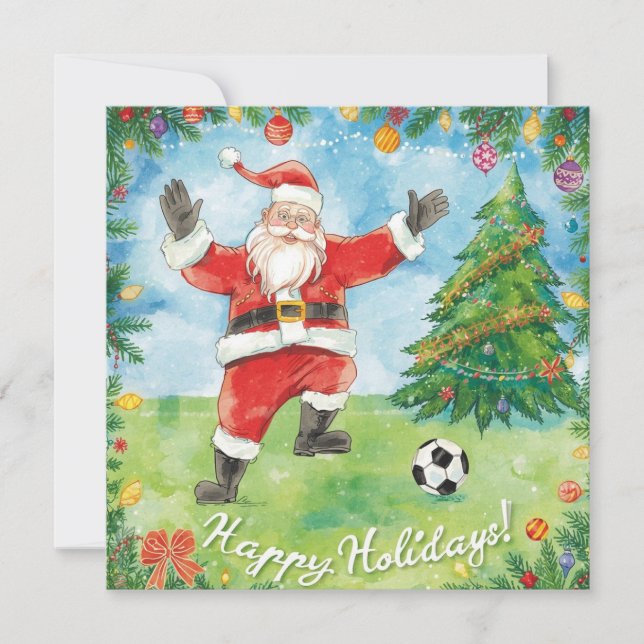 Cartes Pour Fêtes Annuelles Noël Foot  Vacances de Noël Père Noël jouant au fo (Devant)
